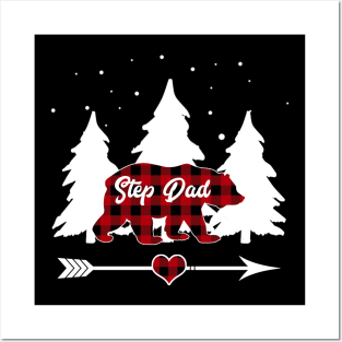 Step Dad Bear Buffalo Plaid Christmas Matching Family Pajama Posters and Art